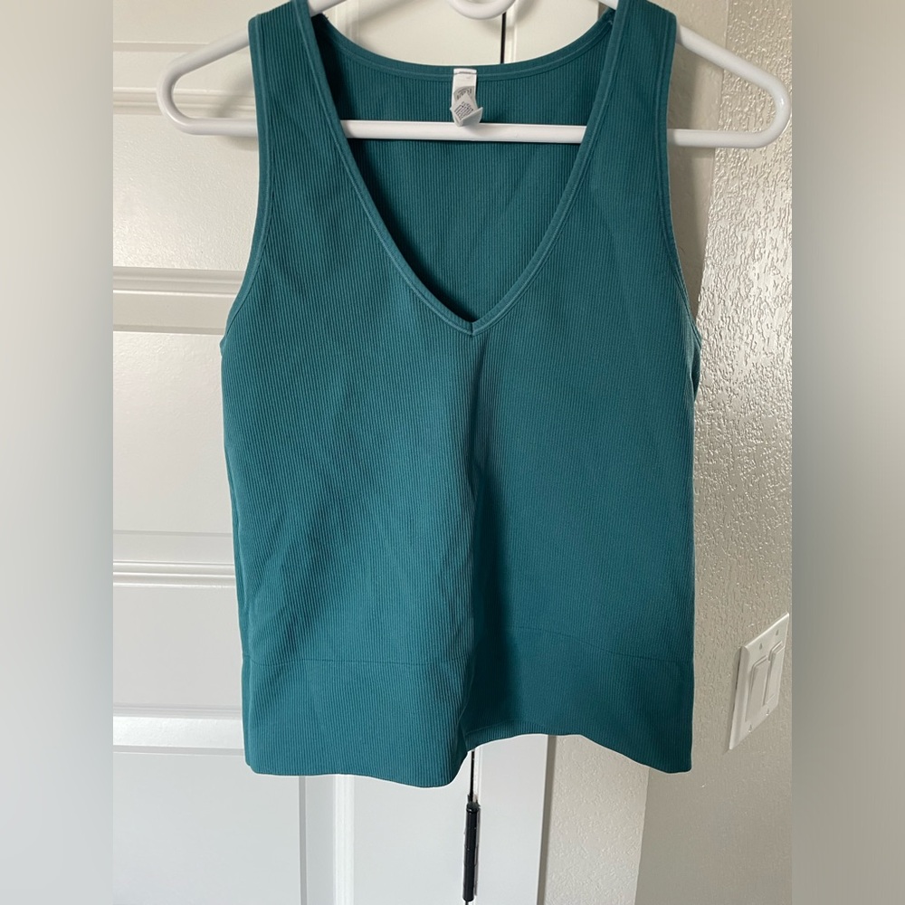 Athleta Teal V-Neck Ribbed Tank Top